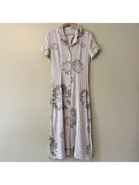 JM Studio Floral Button-Front Maxi Shirt Dress S